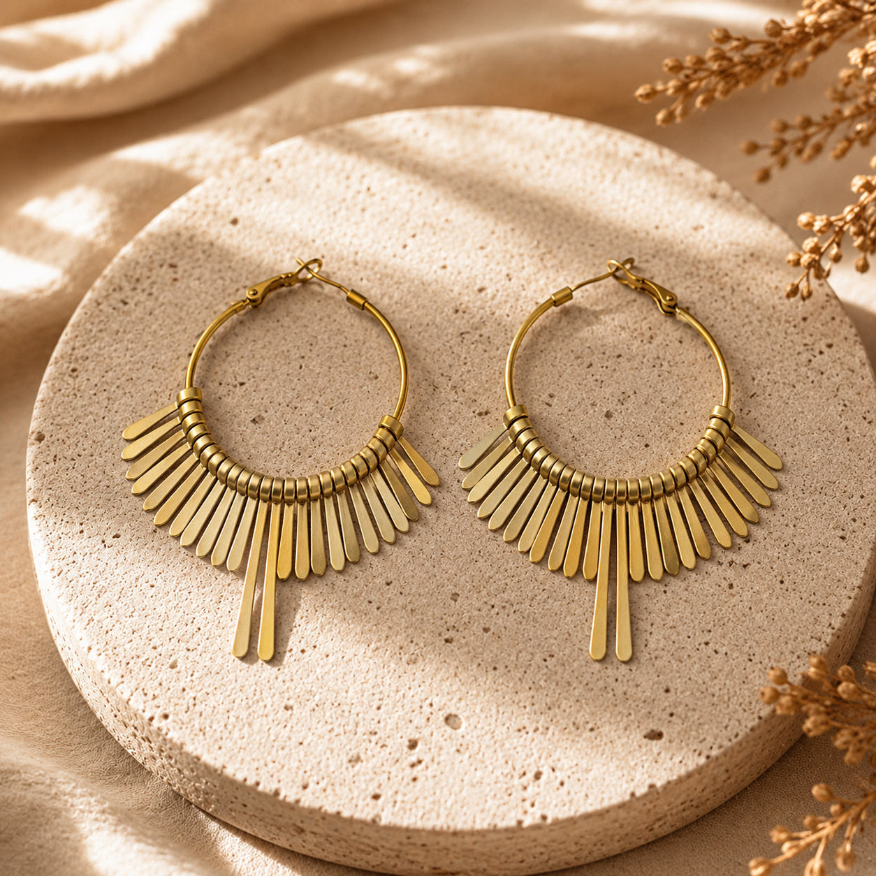 Sunray Fringe Hoop Earrings
