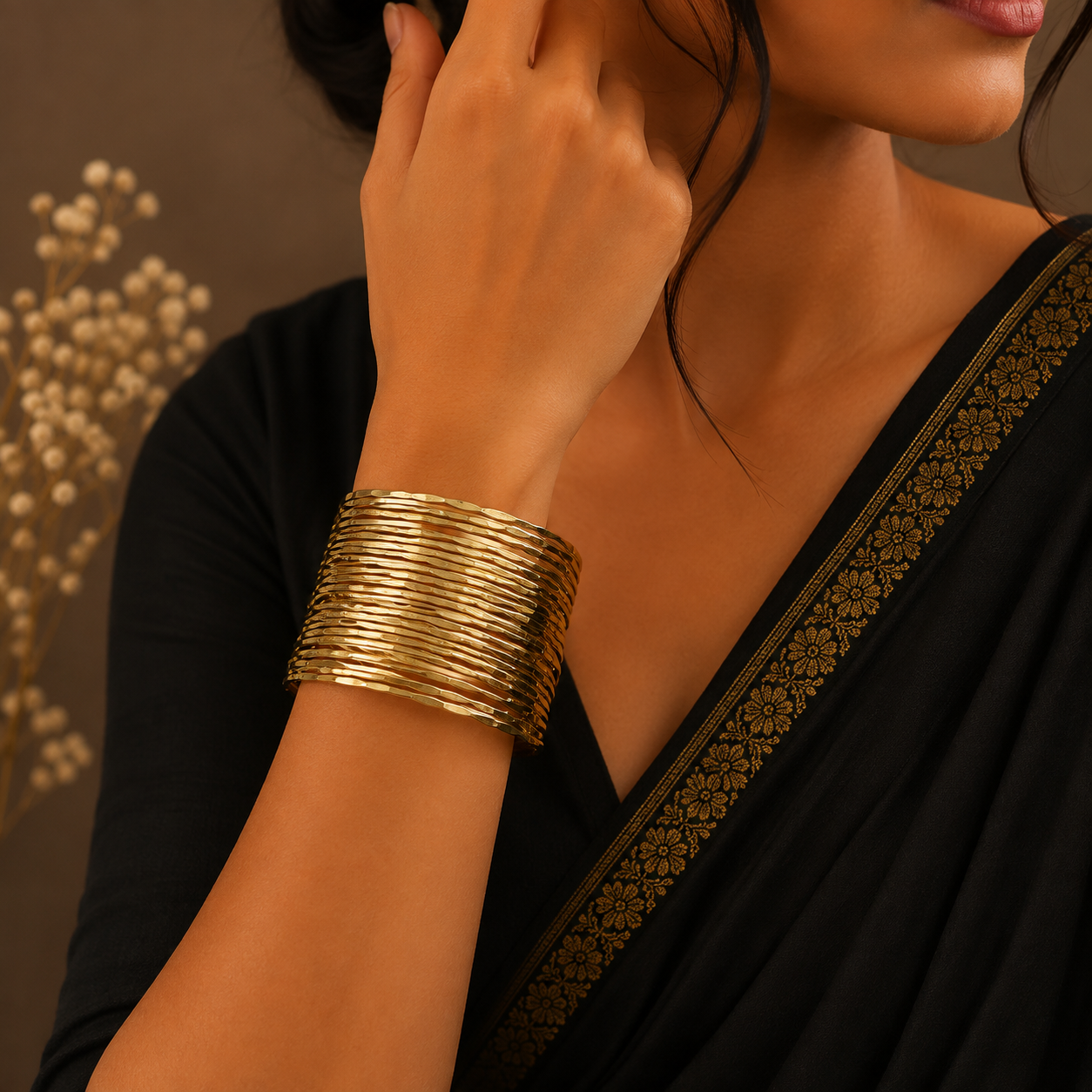 Aurelia Hammered Brass Cuff